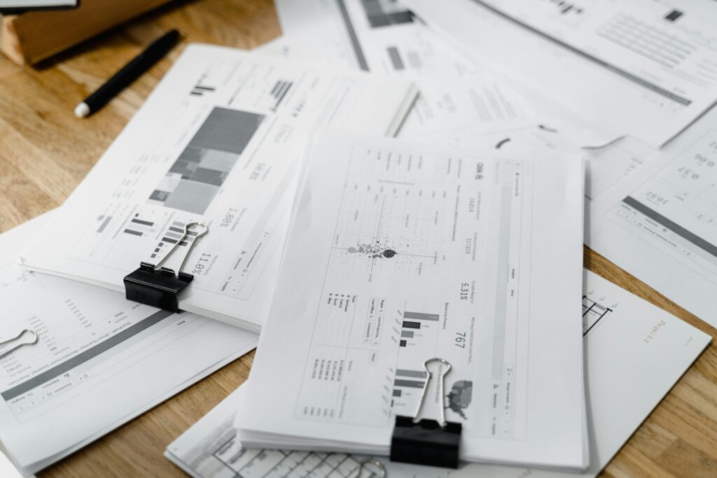 Pile of financial documents about money laundering
