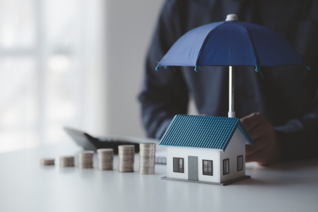 individuals-holding-small-umbrellas-and-model-home