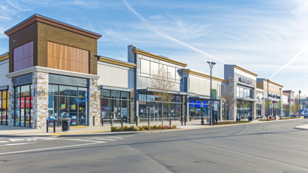 suburban-shopping-plaza-isolated-with-grey-background-copy-space